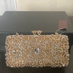 Gold Crystal Embellished Clutch